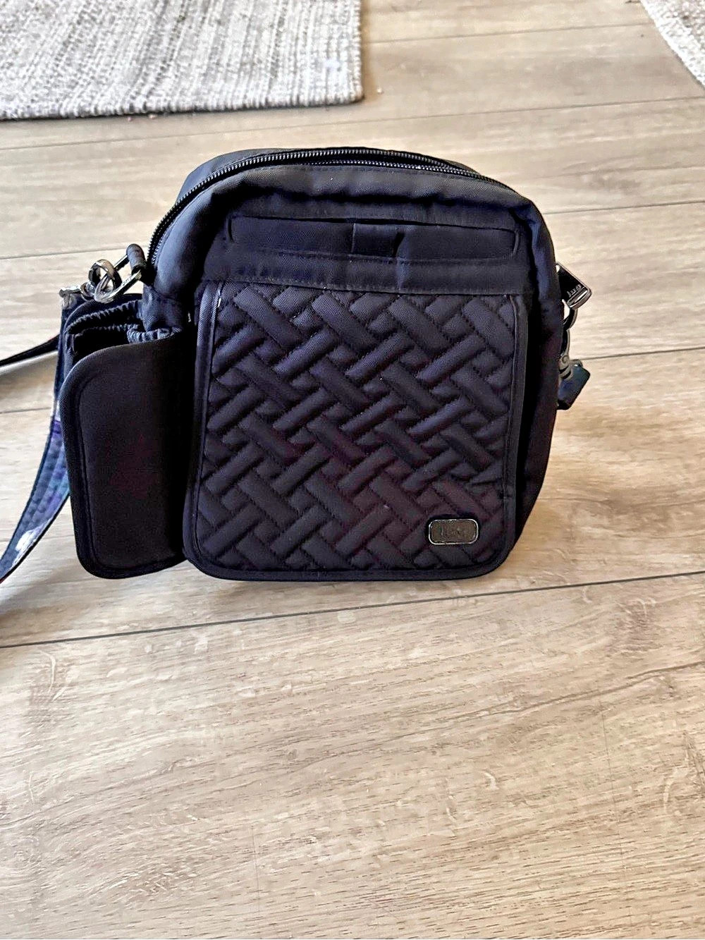 Lug Happer Quilted Crossbody Bag in Black with floral strap
